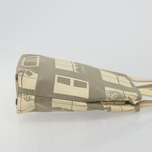 CHANEL Window Line Tote Bag Canvas Beige Gold CC Auth 183024