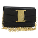 Salvatore Ferragamo Vala Kette Umhängetasche Leder Schwarz Gold Original 183025-1