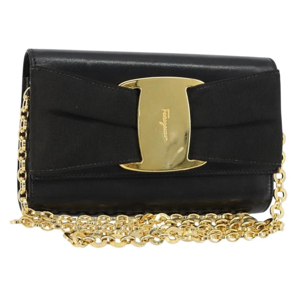 Salvatore Ferragamo Vala Kette Umhängetasche Leder Schwarz Gold Original 183025