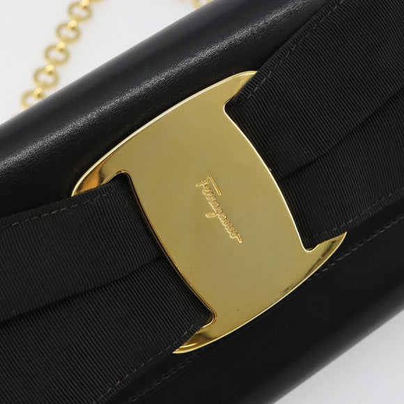 Salvatore Ferragamo Vala Kette Umhängetasche Leder Schwarz Gold Original 183025