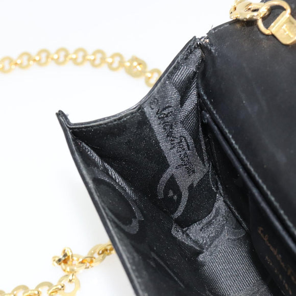 Salvatore Ferragamo Vala Kette Umhängetasche Leder Schwarz Gold Original 183025