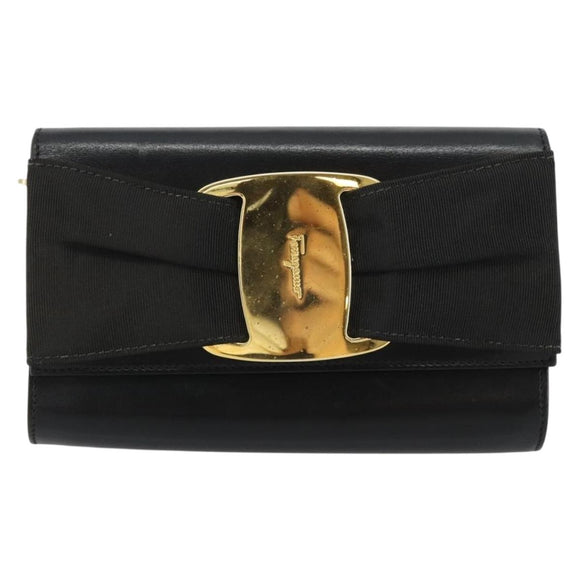 Salvatore Ferragamo Vala Kette Umhängetasche Leder Schwarz Gold Original 183025
