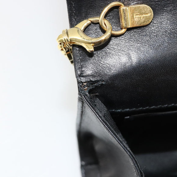 Salvatore Ferragamo Vala Kette Umhängetasche Leder Schwarz Gold Original 183025