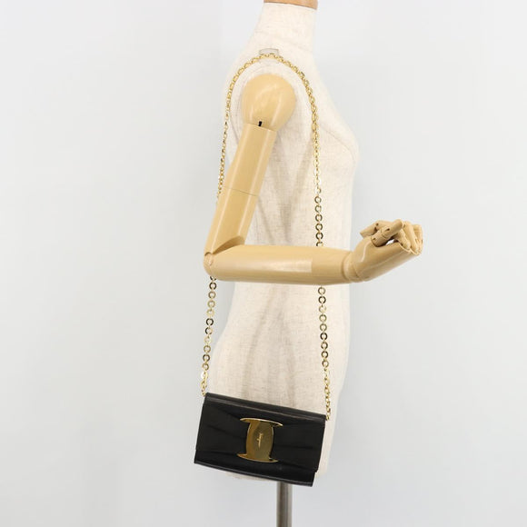 Salvatore Ferragamo Vala Kette Umhängetasche Leder Schwarz Gold Original 183025