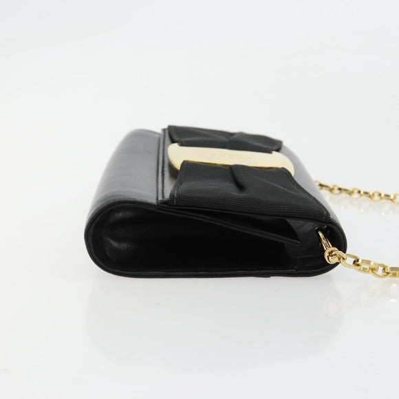Salvatore Ferragamo Vala Kette Umhängetasche Leder Schwarz Gold Original 183025