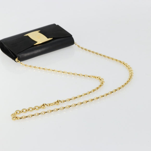 Salvatore Ferragamo Vala Kette Umhängetasche Leder Schwarz Gold Original 183025