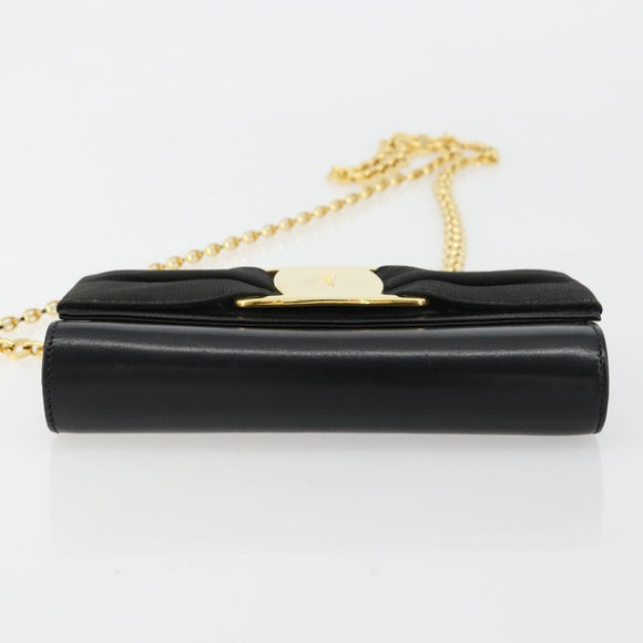 Salvatore Ferragamo Vala Kette Umhängetasche Leder Schwarz Gold Original 183025