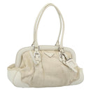 PRADA Tote Bag Canvas White Silver Auth 183028A-1