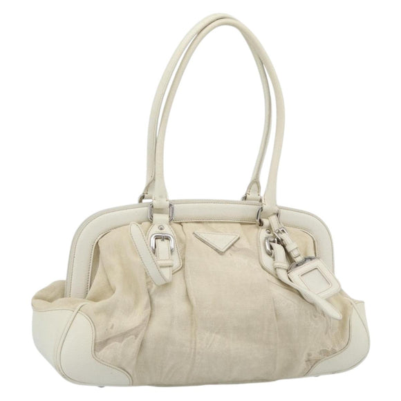 PRADA Tote Bag Canvas White Silver Auth 183028A