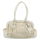 PRADA Tote Bag Canvas White Silver Auth 183028A-13