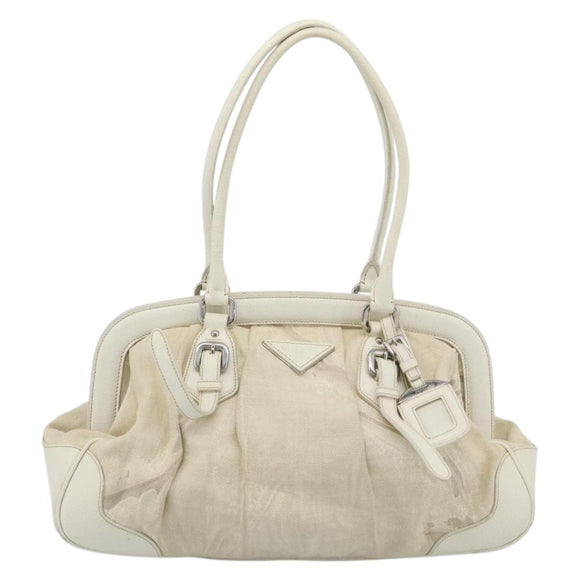 PRADA Tote Bag Canvas White Silver Auth 183028A
