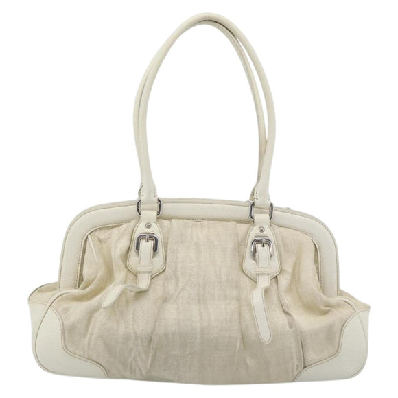 PRADA Tote Bag Canvas White Silver Auth 183028A