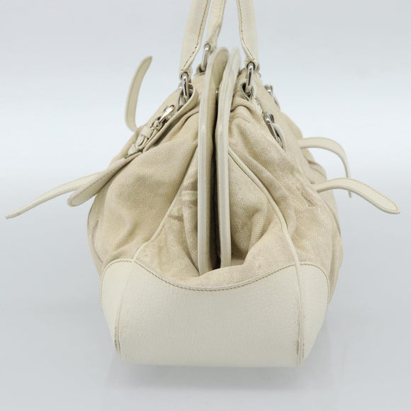 PRADA Tote Bag Canvas White Silver Auth 183028A