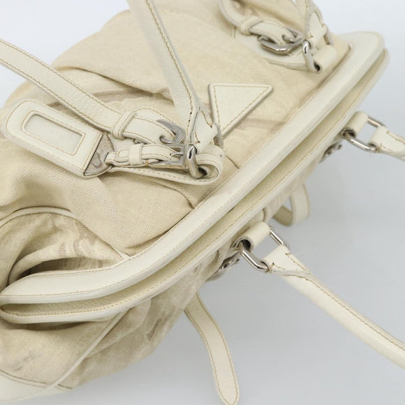 PRADA Tote Bag Canvas White Silver Auth 183028A