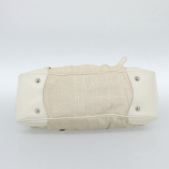 PRADA Tote Bag Canvas White Silver Auth 183028A