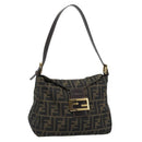 FENDI Zucca Canvas Mamma Baguette Schoudertas Zwart Bruin Auth 183031V-1