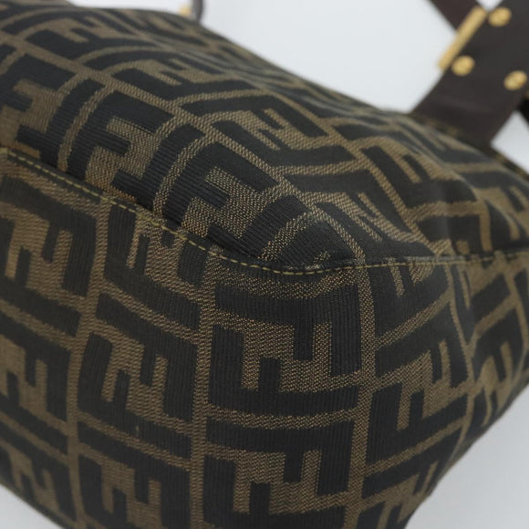 FENDI Zucca Canvas Mamma Baguette Schoudertas Zwart Bruin Auth 183031V