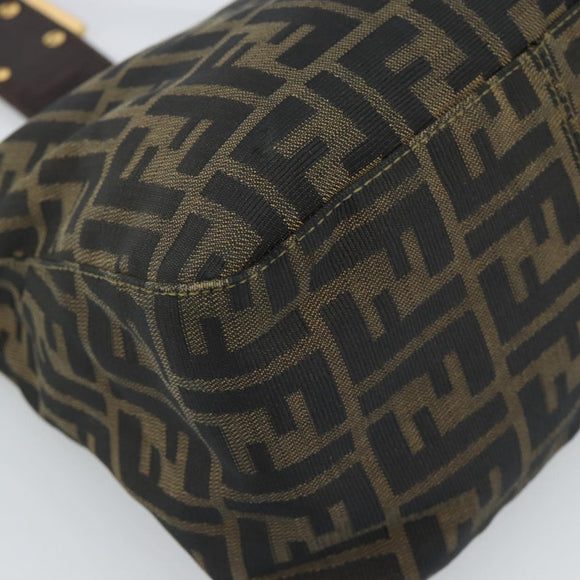 FENDI Zucca Canvas Mamma Baguette Schoudertas Zwart Bruin Auth 183031V