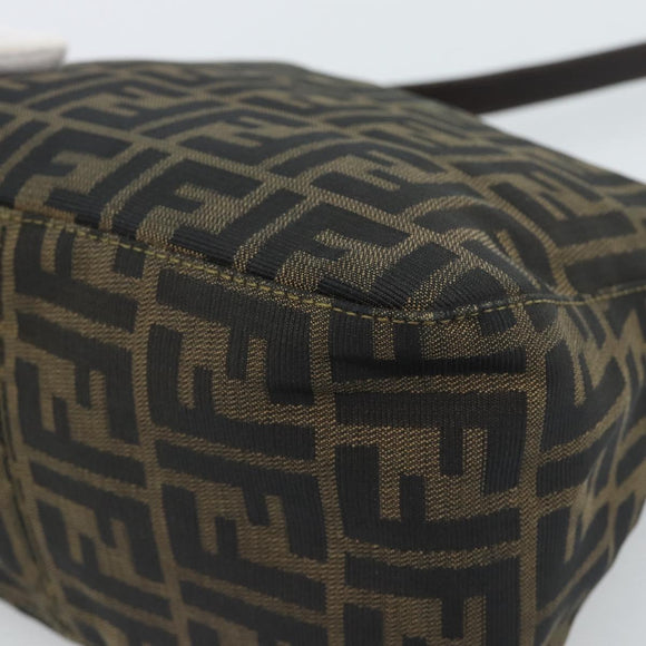 FENDI Zucca Canvas Mamma Baguette Schoudertas Zwart Bruin Auth 183031V