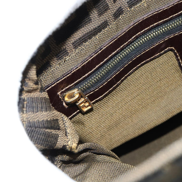 FENDI Zucca Canvas Mamma Baguette Schoudertas Zwart Bruin Auth 183031V