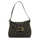 FENDI Zucca Canvas Mamma Baguette Schoudertas Zwart Bruin Auth 183031V-2