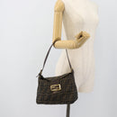 FENDI Zucca Canvas Mamma Baguette Schoudertas Zwart Bruin Auth 183031V-22