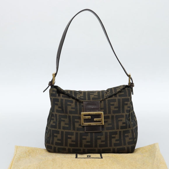 FENDI Zucca Canvas Mamma Baguette Schoudertas Zwart Bruin Auth 183031V