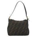 FENDI Zucca Canvas Mamma Baguette Schoudertas Zwart Bruin Auth 183031V-3