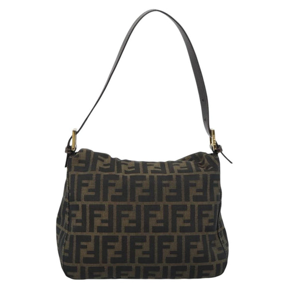 FENDI Zucca Canvas Mamma Baguette Schoudertas Zwart Bruin Auth 183031V
