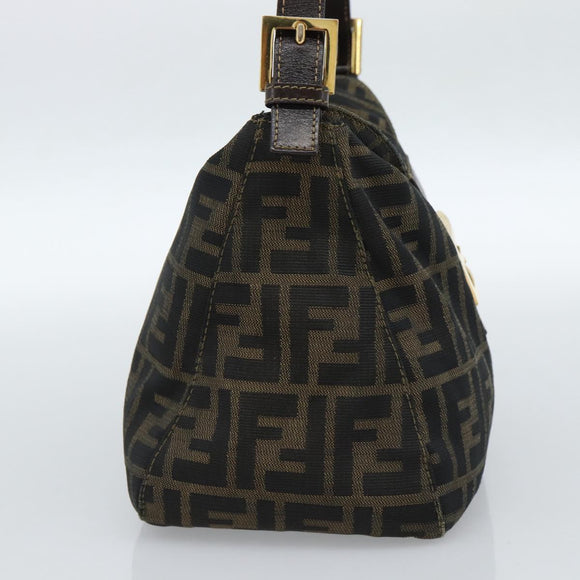 FENDI Zucca Canvas Mamma Baguette Schoudertas Zwart Bruin Auth 183031V