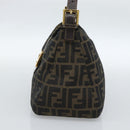 FENDI Zucca Canvas Mamma Baguette Schoudertas Zwart Bruin Auth 183031V-5