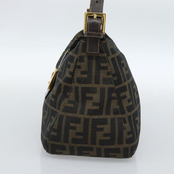 FENDI Zucca Canvas Mamma Baguette Schoudertas Zwart Bruin Auth 183031V