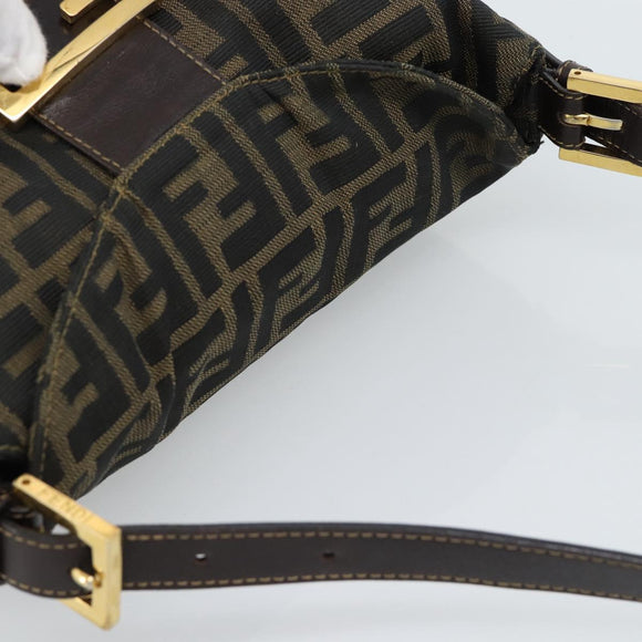 FENDI Zucca Canvas Mamma Baguette Schoudertas Zwart Bruin Auth 183031V