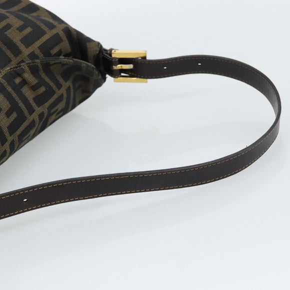 FENDI Zucca Canvas Mamma Baguette Schoudertas Zwart Bruin Auth 183031V