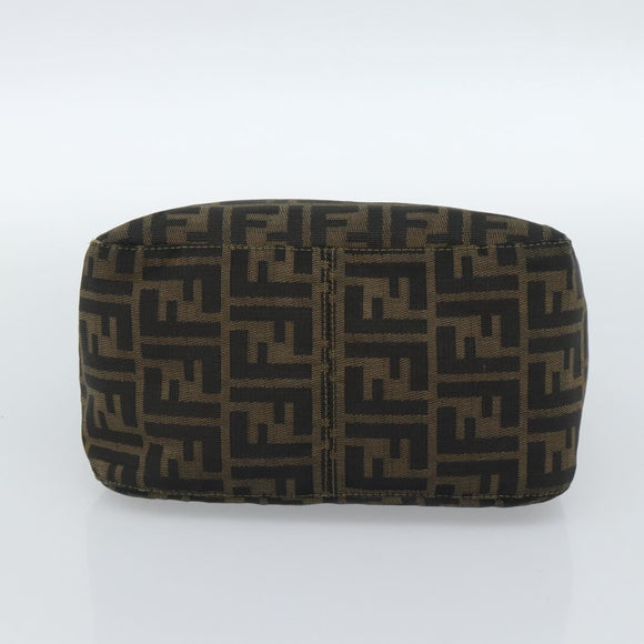 FENDI Zucca Canvas Mamma Baguette Schoudertas Zwart Bruin Auth 183031V