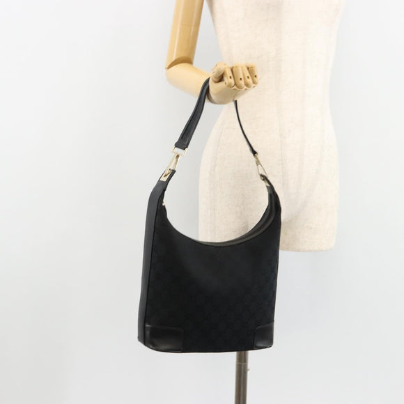 GUCCI GG Canvas Schultertasche Schwarz Gold Auth 183032
