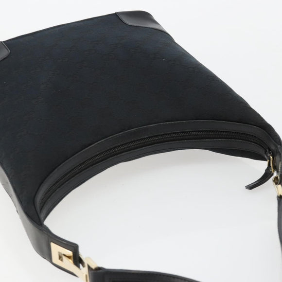 GUCCI GG Canvas Shoulder Bag Black Gold Auth 183032