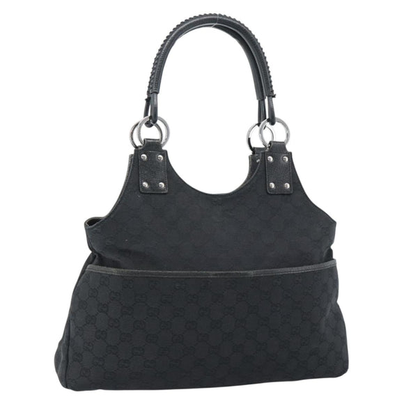 GUCCI GG Canvas Handtas Zwart Zilver Auth 183035