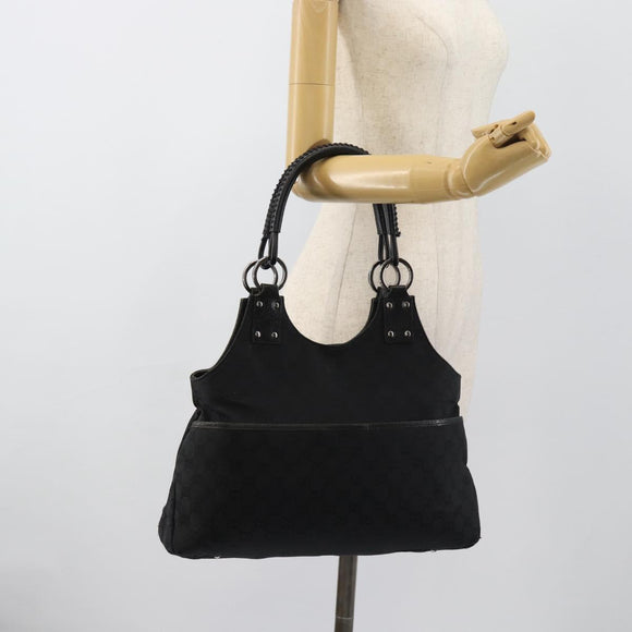 GUCCI GG Canvas Handtas Zwart Zilver Auth 183035