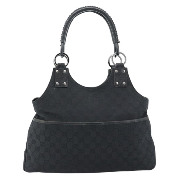 GUCCI GG Canvas Handtas Zwart Zilver Auth 183035