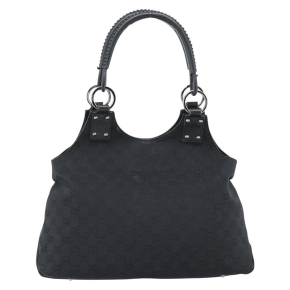GUCCI GG Canvas Handtas Zwart Zilver Auth 183035