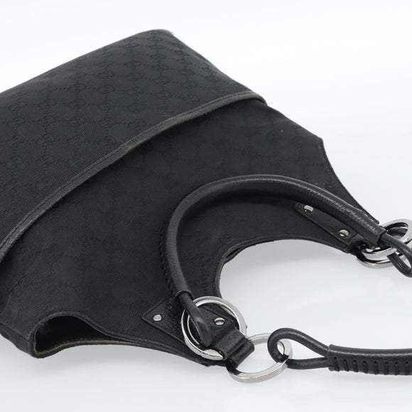 GUCCI GG Canvas Handtas Zwart Zilver Auth 183035