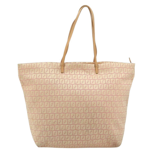 FENDI Zucchino Canvas Tote Bag Pink Gold Auth 183038A