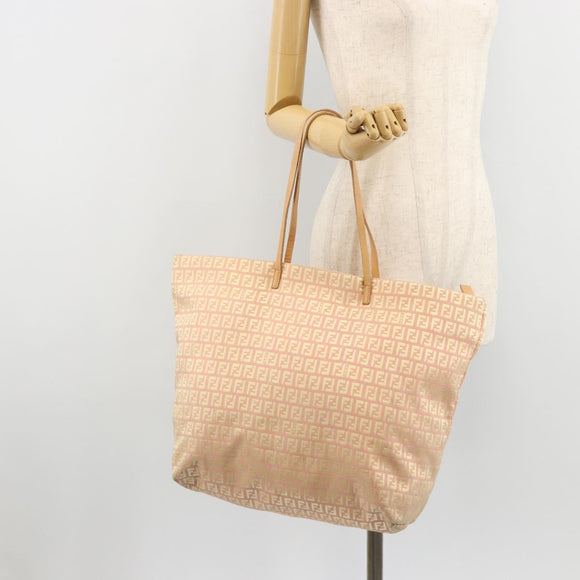 FENDI Zucchino Canvas Tote Bag Pink Gold Auth 183038A