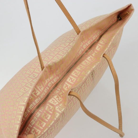 FENDI Zucchino Canvas Tote Bag Pink Gold Auth 183038A