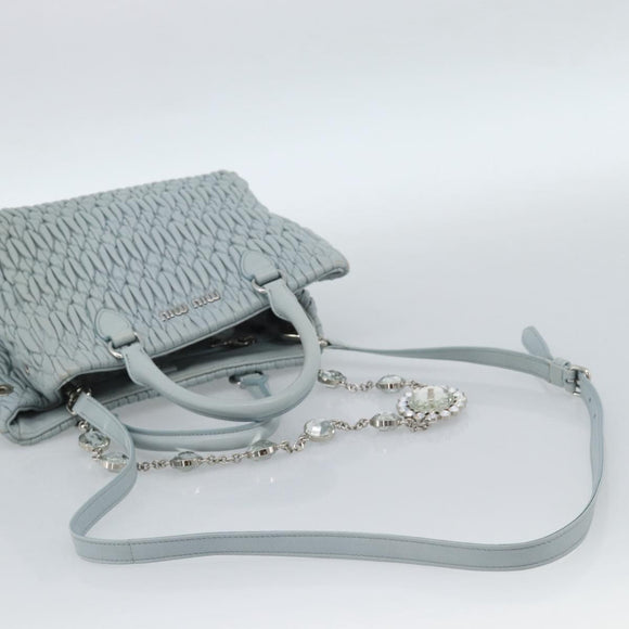 Miu Miu Matelasse Chain Shoulder Bag Leather 2way Silver Light Blue Auth 183039A