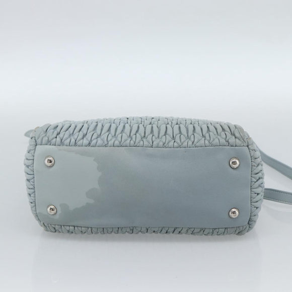 Miu Miu Matelasse Chain Shoulder Bag Leather 2way Silver Light Blue Auth 183039A