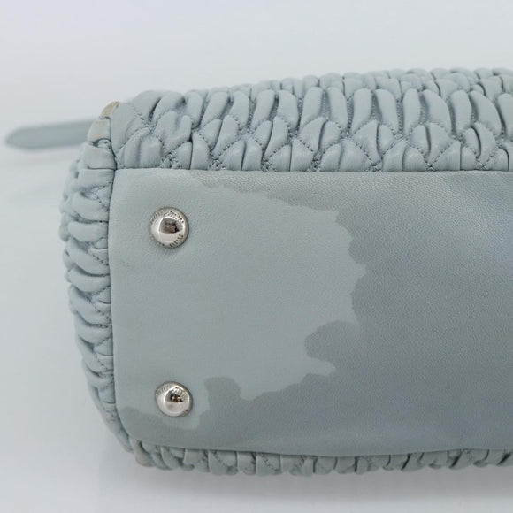 Miu Miu Matelasse Chain Shoulder Bag Leather 2way Silver Light Blue Auth 183039A