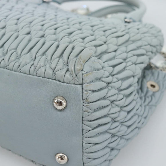 Miu Miu Matelasse Chain Shoulder Bag Leather 2way Silver Light Blue Auth 183039A