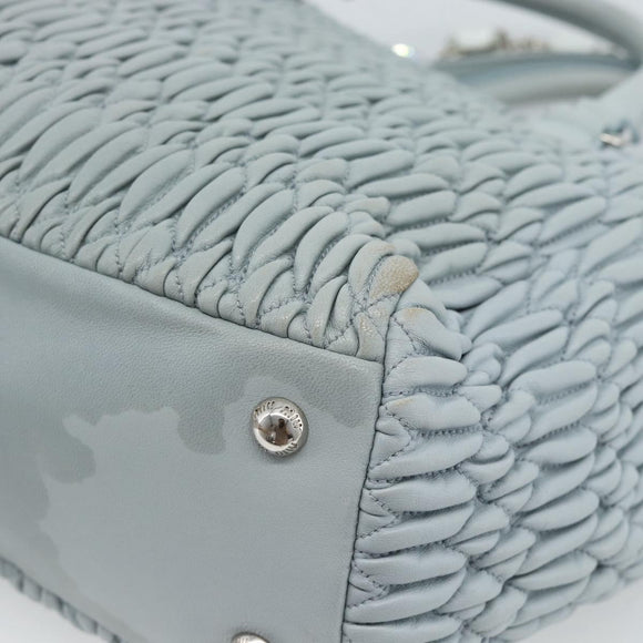 Miu Miu Matelasse Chain Shoulder Bag Leather 2way Silver Light Blue Auth 183039A
